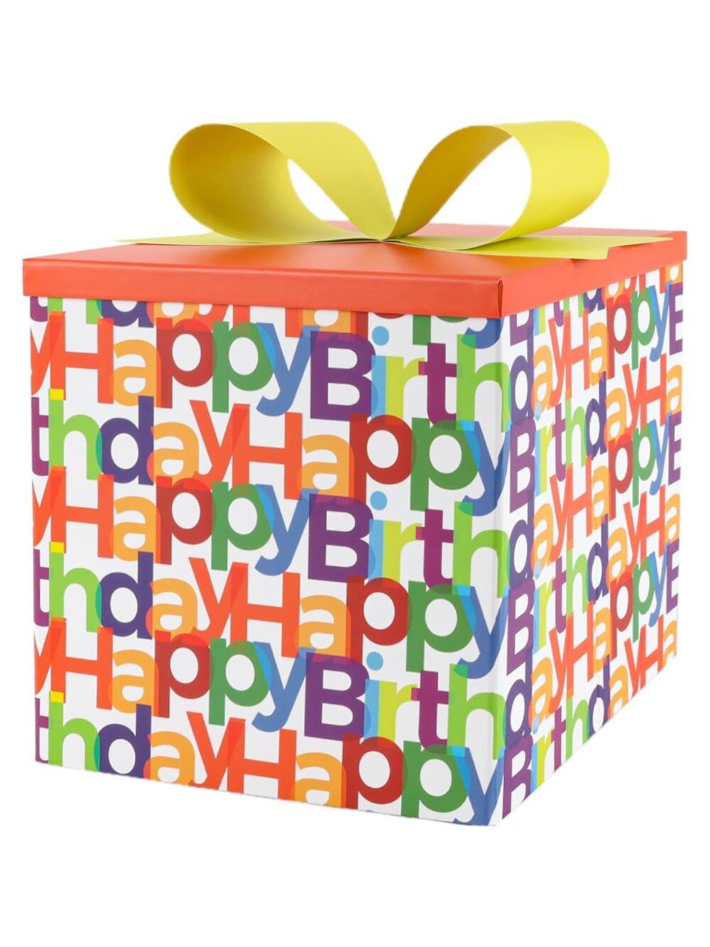 Birthday Gift Box with Lid 9x9x9 in Cardboard Includes Cards Tissue Paper Bow
